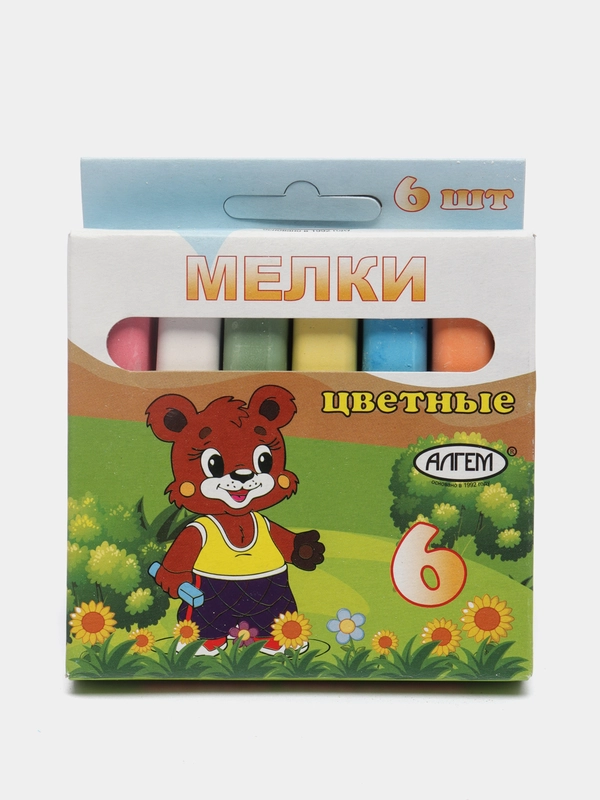 Мелки цветные АЛГЕМ, квадратные, в наборе 3/6 штук