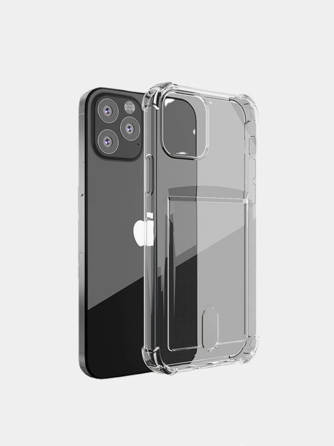 Прозрачный чехол для айфон, с карманом для карт 11, 12 PRO MAX, 13