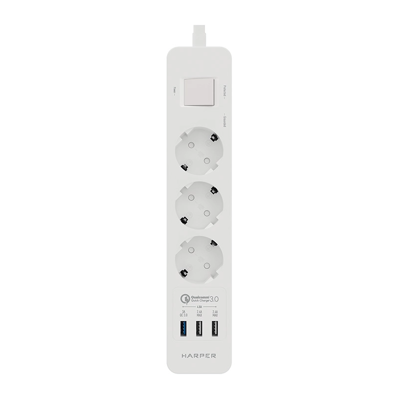 Сетевой фильтр - удлинитель Harper UCH-340 Quick Charge 3.0 с USB, с заземлением и защитой