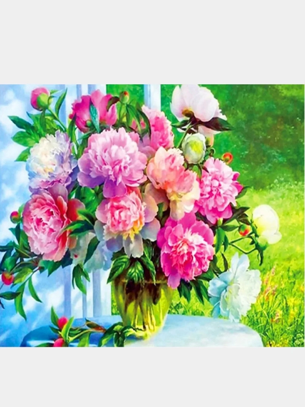Алмазная мозаика "Букет пионов", 40*50 см, на подрамнике