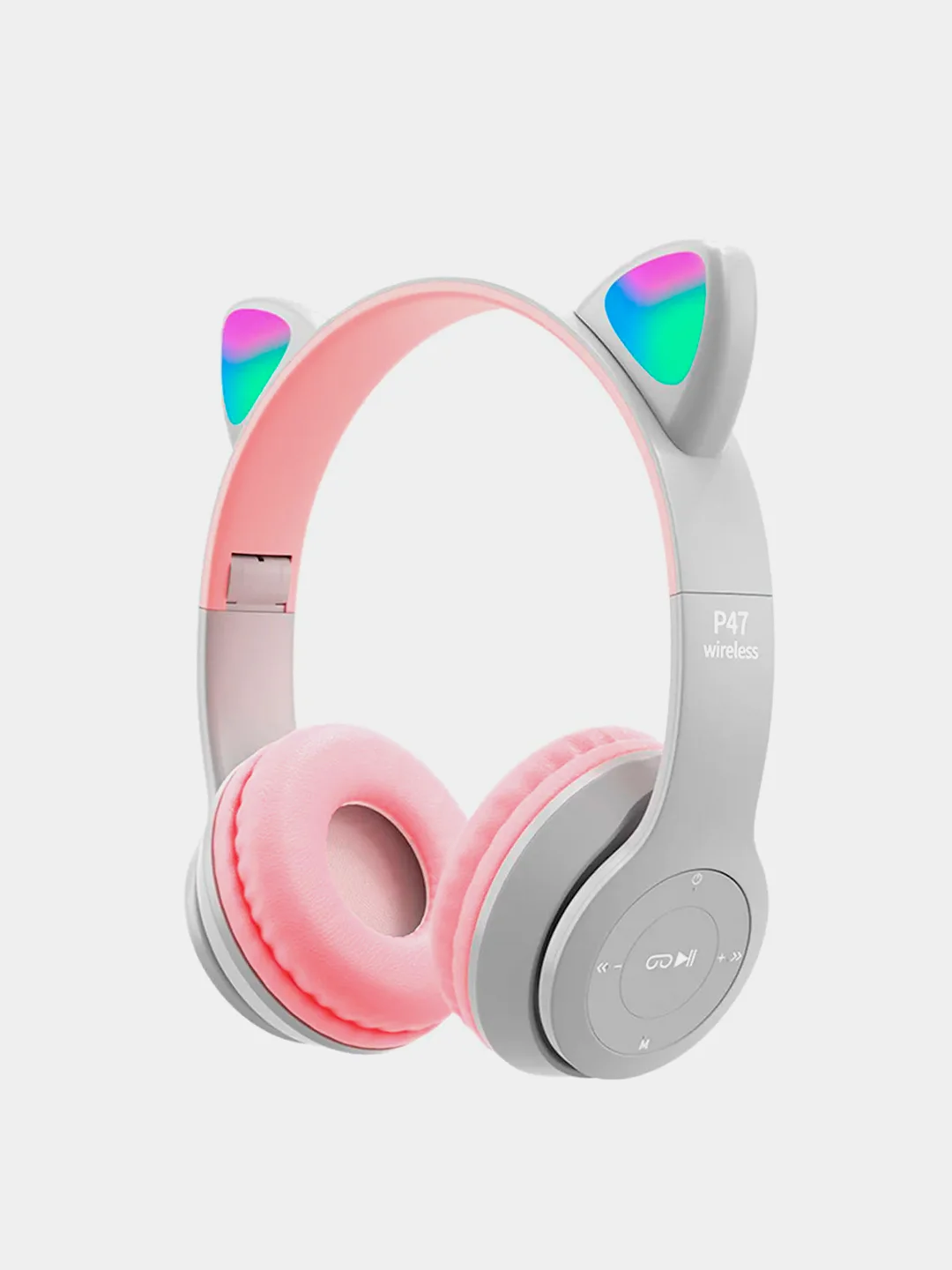 Серый беспроводные Bluetooth детские наушники P47M со светящимися ушками