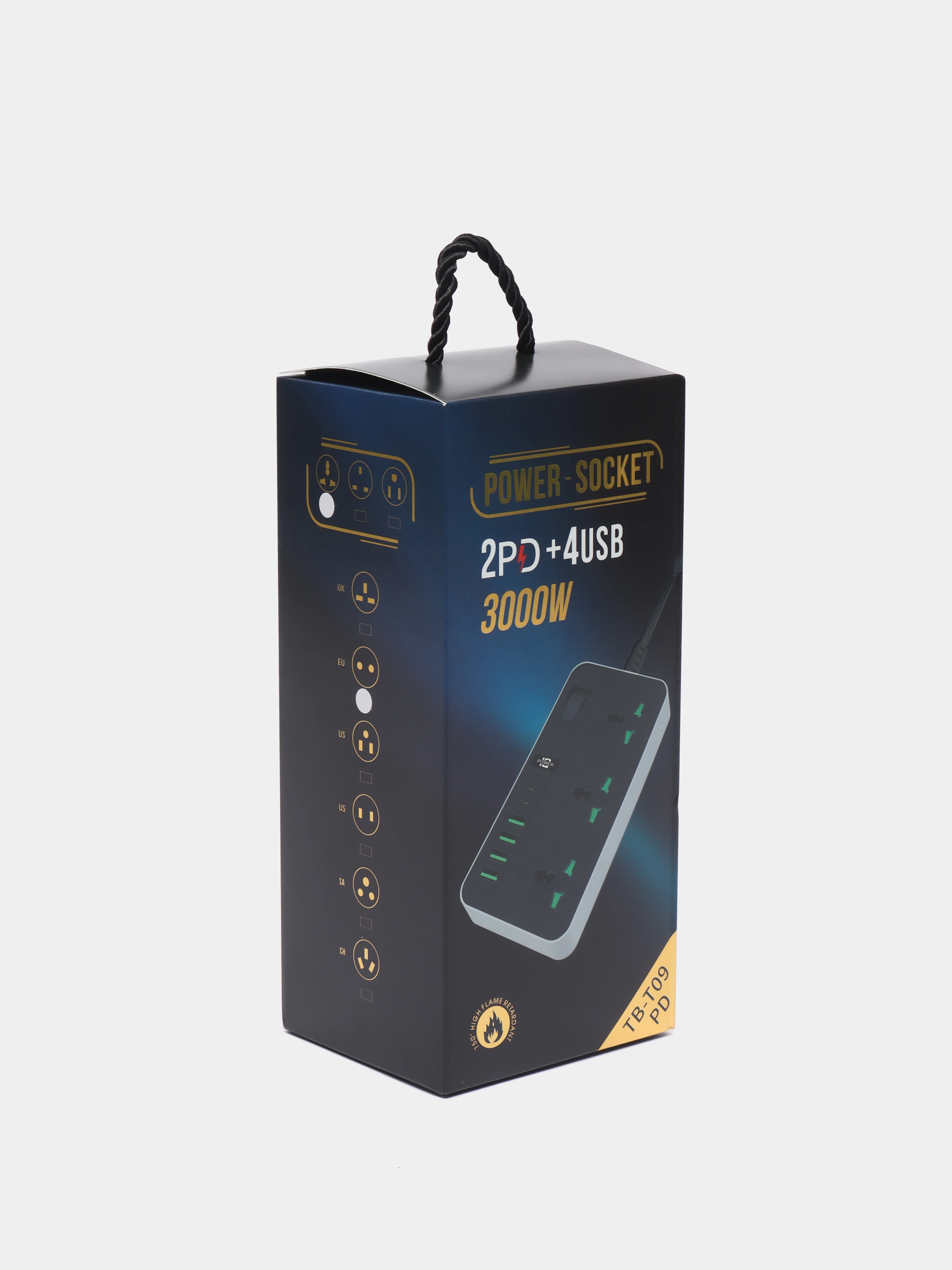 Белый сетевой фильтр-удлинитель 2 м, 4 USB и 2 Type-C порта, 3000 Вт