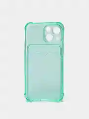Зеленый чехол с карманом для пластиковых карт iPhone 7,8,SE,Х,XS,XR,11,12,13 pro/max, силиконовый