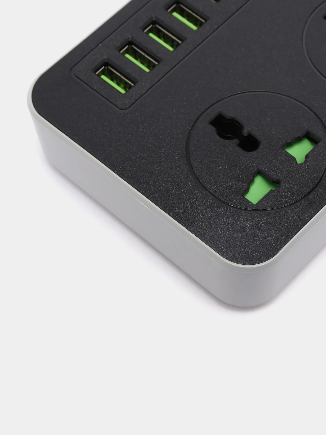 Серый сетевой фильтр-удлинитель 2 м, 4 USB и 2 Type-C порта, 3000 Вт