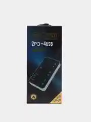 Серый сетевой фильтр-удлинитель 2 м, 4 USB и 2 Type-C порта, 3000 Вт