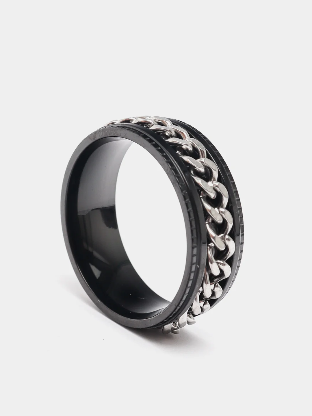 Серебряный кольцо-антистресс, с вращающейся цепочкой, из стали