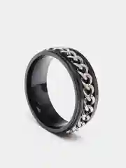 Серебряный кольцо-антистресс, с вращающейся цепочкой, из стали