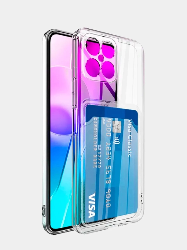Чехол-накладка с карманом для карты Samsung A12/A22/A33/A32/A31/A72/A53/A03, прозрачный