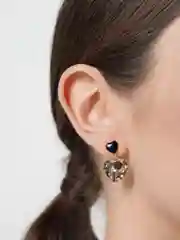 Черный серьги "Сердце", с кристаллами