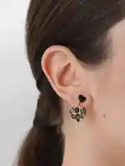 Черный серьги "Сердце", с кристаллами