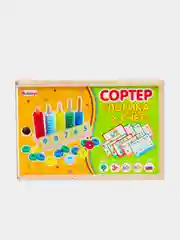 Синий сортер деревянный "Логика и счет" развивающая игрушка-головоломка