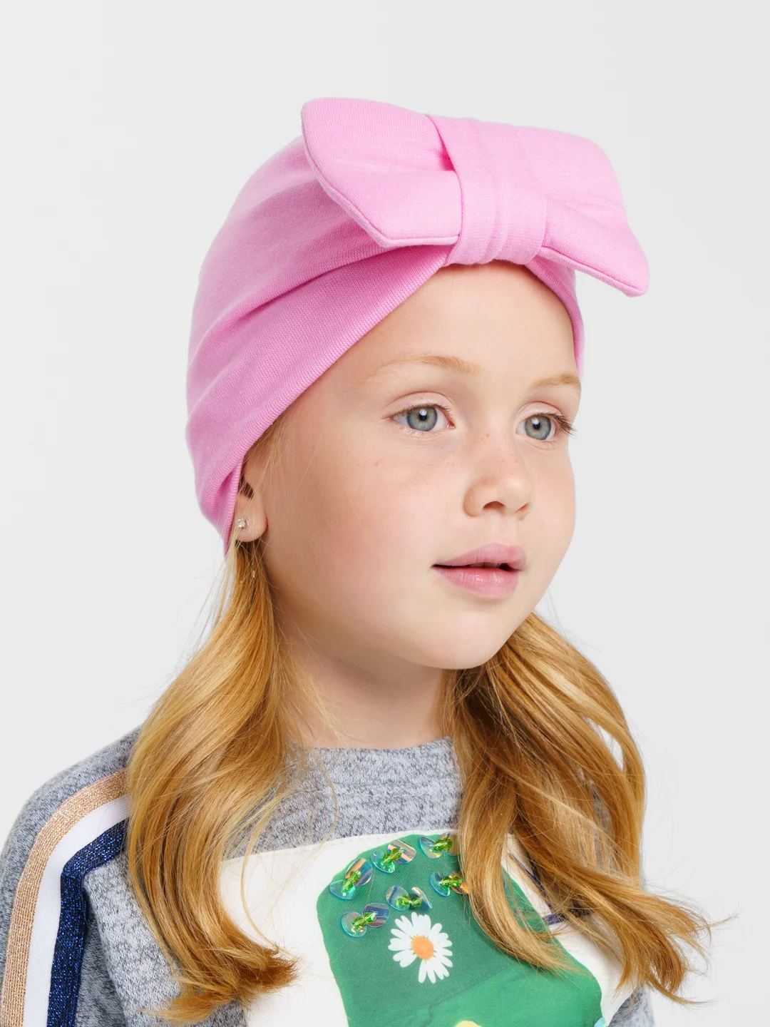 Розовый детская шапка (на 3-8 лет) для девочек,чалма,тюрбан,двухслойная,трикотажная,демисезонная