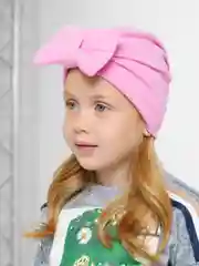 Розовый детская шапка (на 3-8 лет) для девочек,чалма,тюрбан,двухслойная,трикотажная,демисезонная