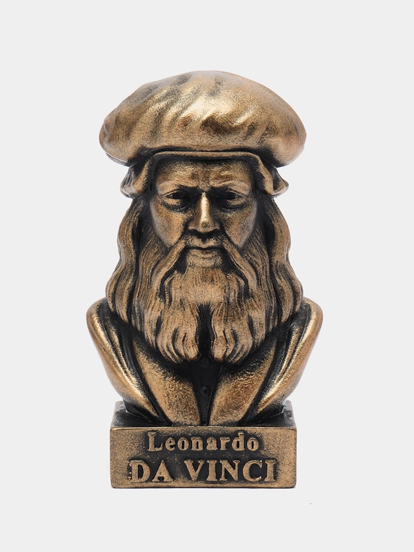 Бюст "Да Винчи" гипсовый, патина, высота - 16 см