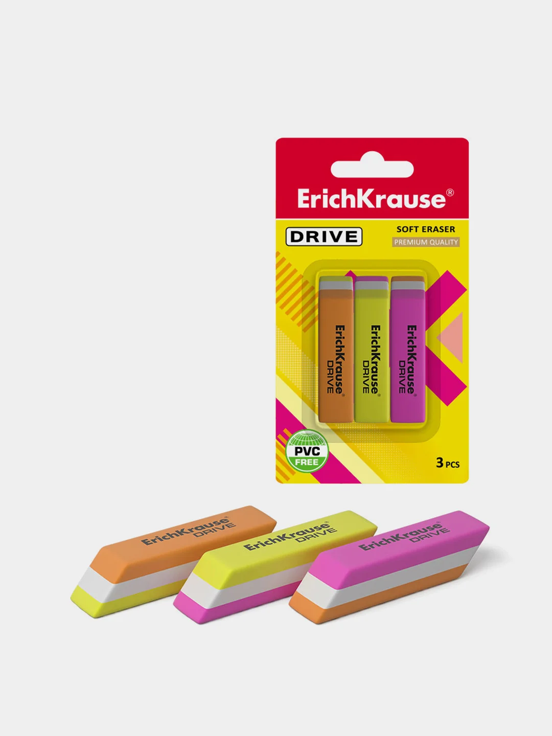 Ластик ErichKrause Drive (в блистере по 3 шт.)