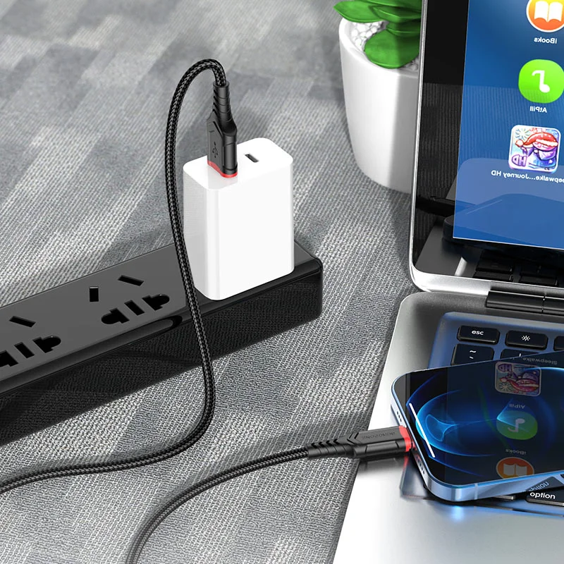 Красный кабель для зарядки и передачи данных Borofone BX67, Type-C/Lightning/Micro, 1м, до 2.4A
