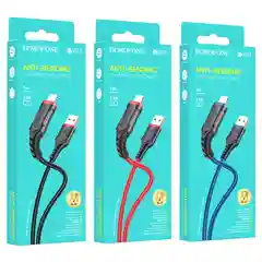 Красный кабель для зарядки и передачи данных Borofone BX67, Type-C/Lightning/Micro, 1м, до 2.4A