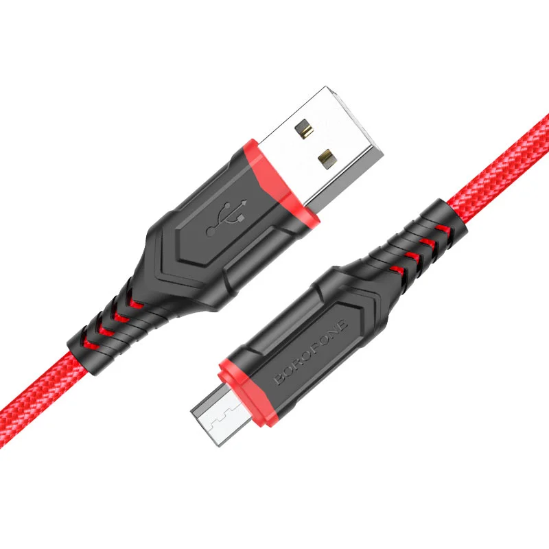 Красный кабель для зарядки и передачи данных Borofone BX67, Type-C/Lightning/Micro, 1м, до 2.4A