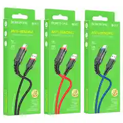 Красный кабель для зарядки и передачи данных Borofone BX67, Type-C/Lightning/Micro, 1м, до 2.4A