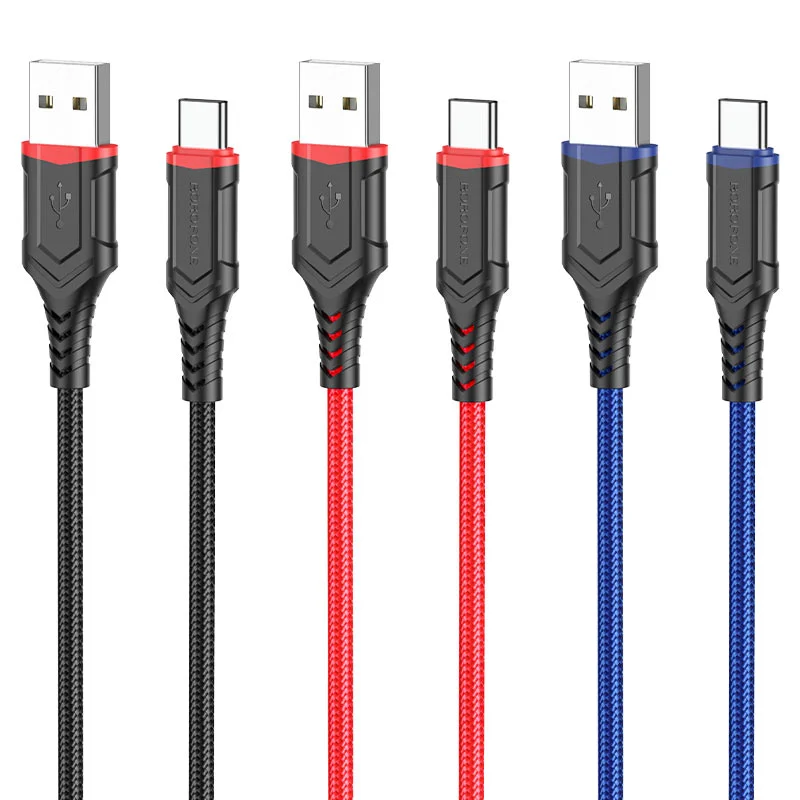 Красный кабель для зарядки и передачи данных Borofone BX67, Type-C/Lightning/Micro, 1м, до 2.4A