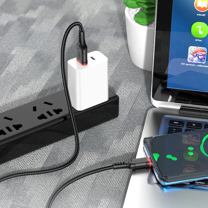Красный кабель для зарядки и передачи данных Borofone BX67, Type-C/Lightning/Micro, 1м, до 2.4A