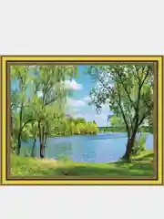 Голубой алмазная мозаика "Пейзаж" на подрамнике, 40*50 см