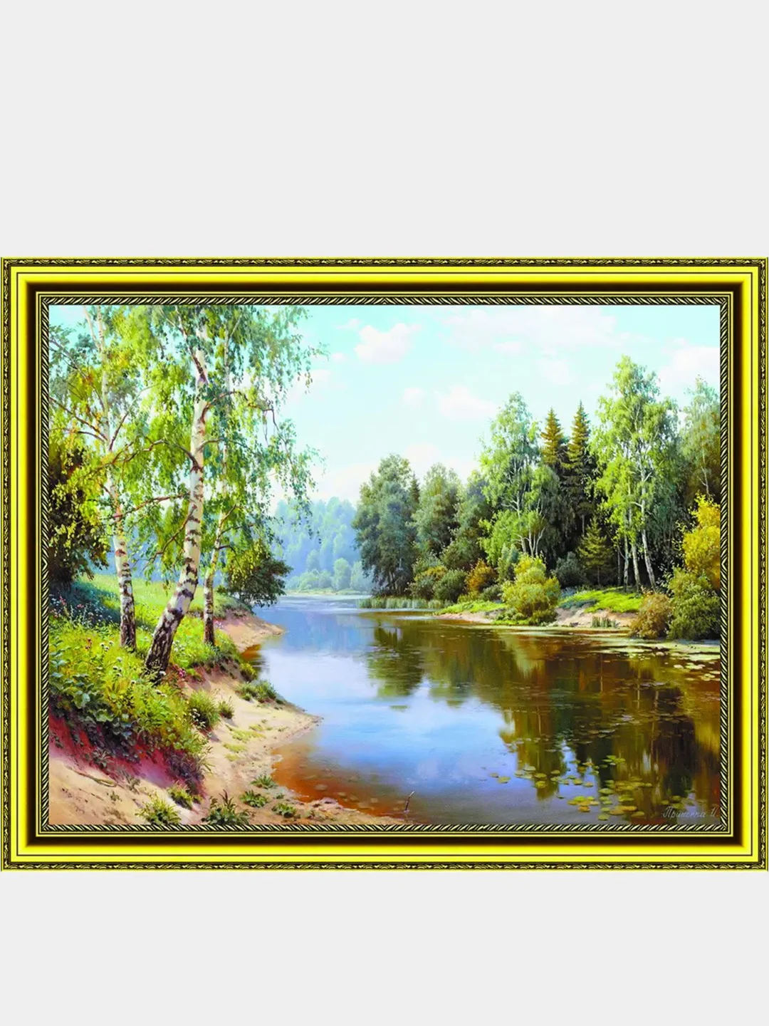 Зеленый алмазная мозаика "Пейзаж" на подрамнике, 40*50 см