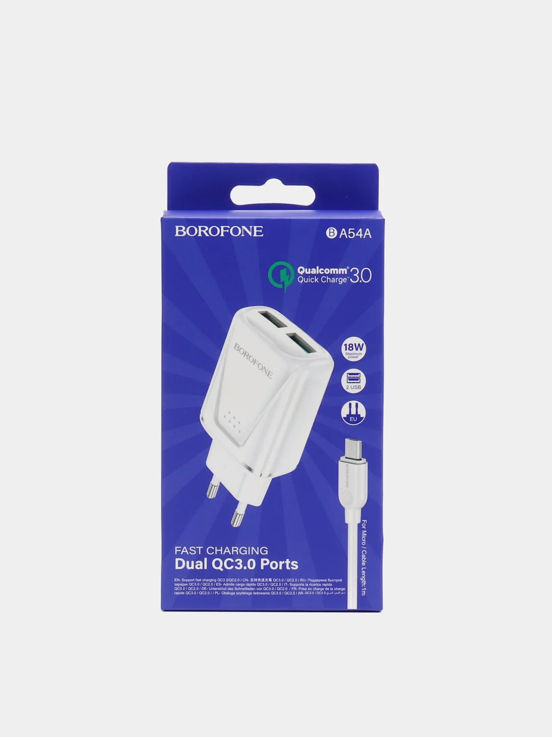 Белый зарядное устройство BOROFONE BA54A 2USB QC3.0