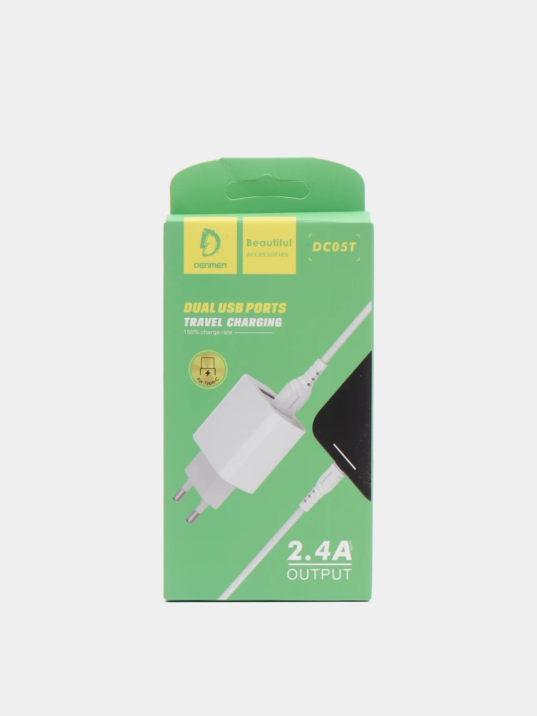 Зарядное устройство Denmen DC05T 2USB + кабель Type-C