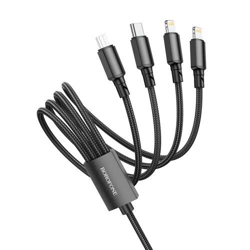 Красный зарядный USB кабель 4 в 1 BOROFONE BX72, Type-C/Lightning /Micro, 2 A, 1 м