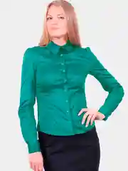 Бирюзовый классическая женская рубашка с длинным рукавом