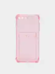 Розовый чехол с карманом для пластиковых карт iPhone 7,8,SE,Х,XS,XR,11,12,13 pro/max, силиконовый
