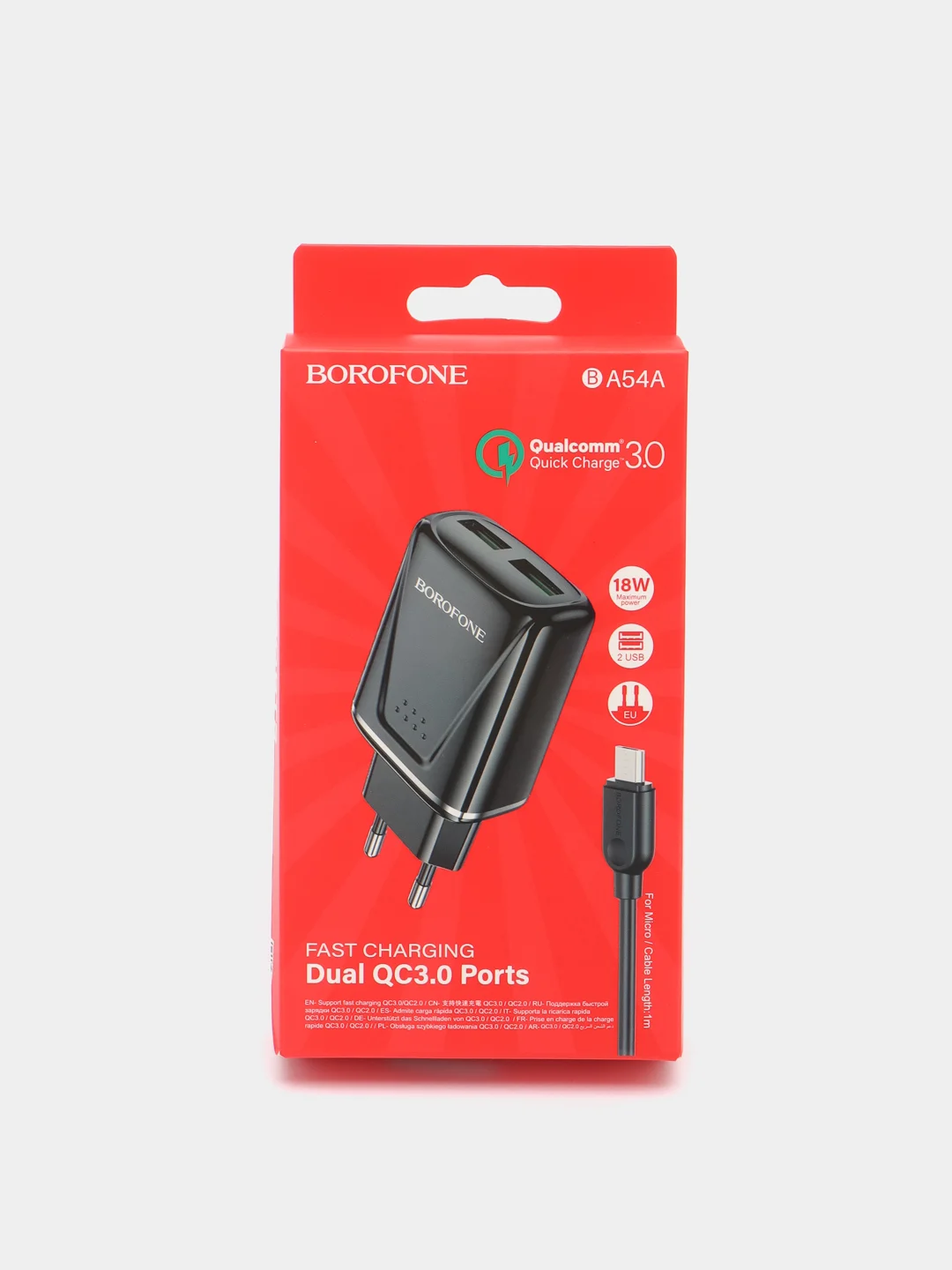Черный зарядное устройство BOROFONE BA54A 2USB QC3.0