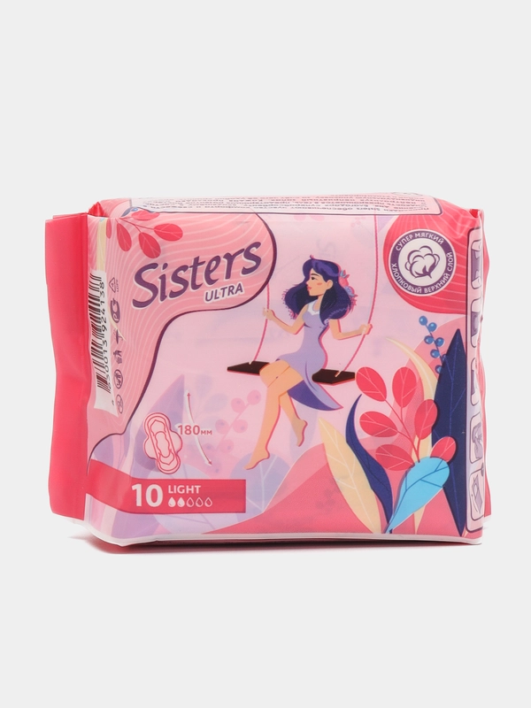 Прокладки гигиеничексие Sisters "Ультра Лайт", мягкая поверхность, две капли, 10 штук