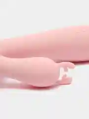 Розовый вибратор-кролик силиконовый, с клиторальным стимулятором
