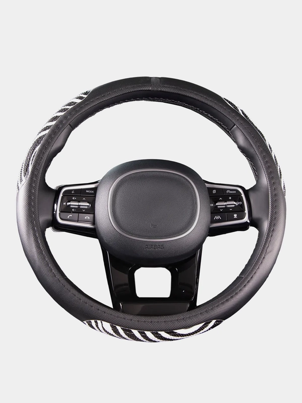 Оплетка на руль (чехол на руль) SKYWAY Glamour-1 M Черно/белая экокожа S01102276