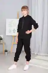 Черный костюм спортивный для девочки Хоум Стайл: худи с брюками, 7001СК