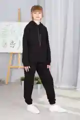 Черный костюм спортивный для девочки Хоум Стайл: худи с брюками, 7001СК