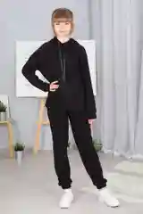 Черный костюм спортивный для девочки Хоум Стайл: худи с брюками, 7001СК
