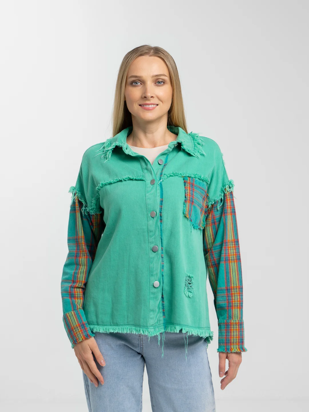 Бирюзовый рубашка джинсовая oversize