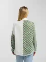 Зеленый рубашка джинсовая, женская, оверсайз, длинный рукав