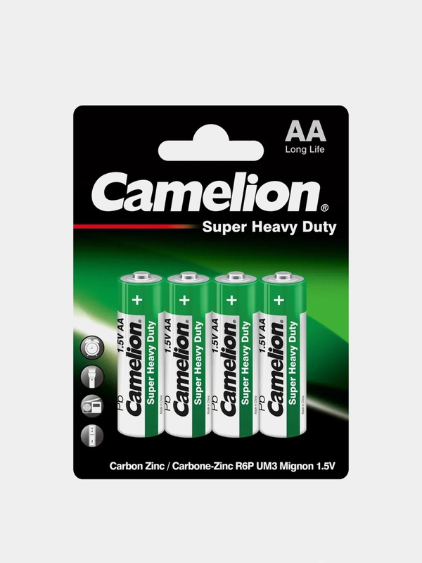 Батарейки солевые AA Camelion R6P-BP4G Super Heavy Duty GREEN, 4 штуки