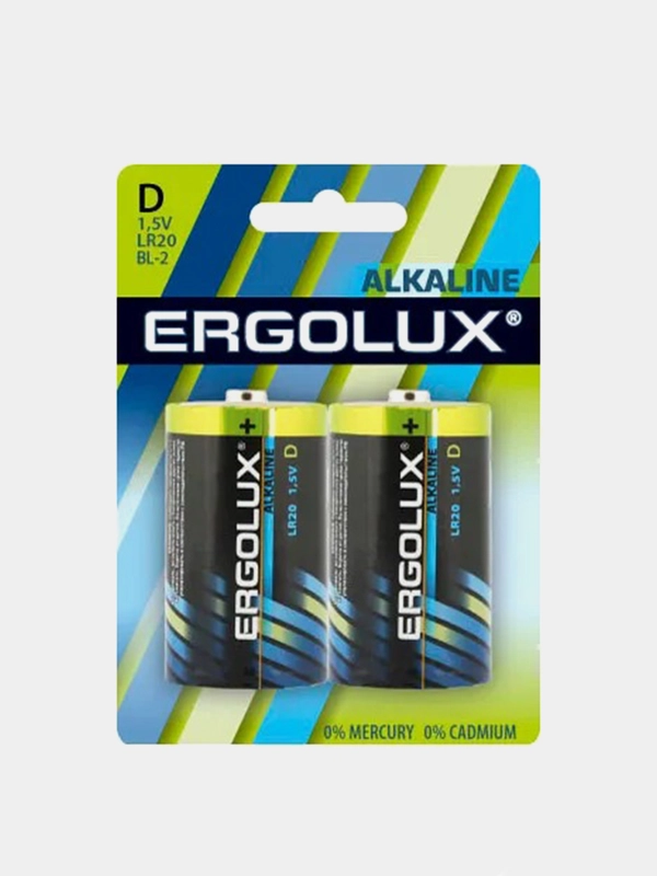 Батарейки алкалиновые Ergolux LR20 BL-2, "D", LR20, 2шт