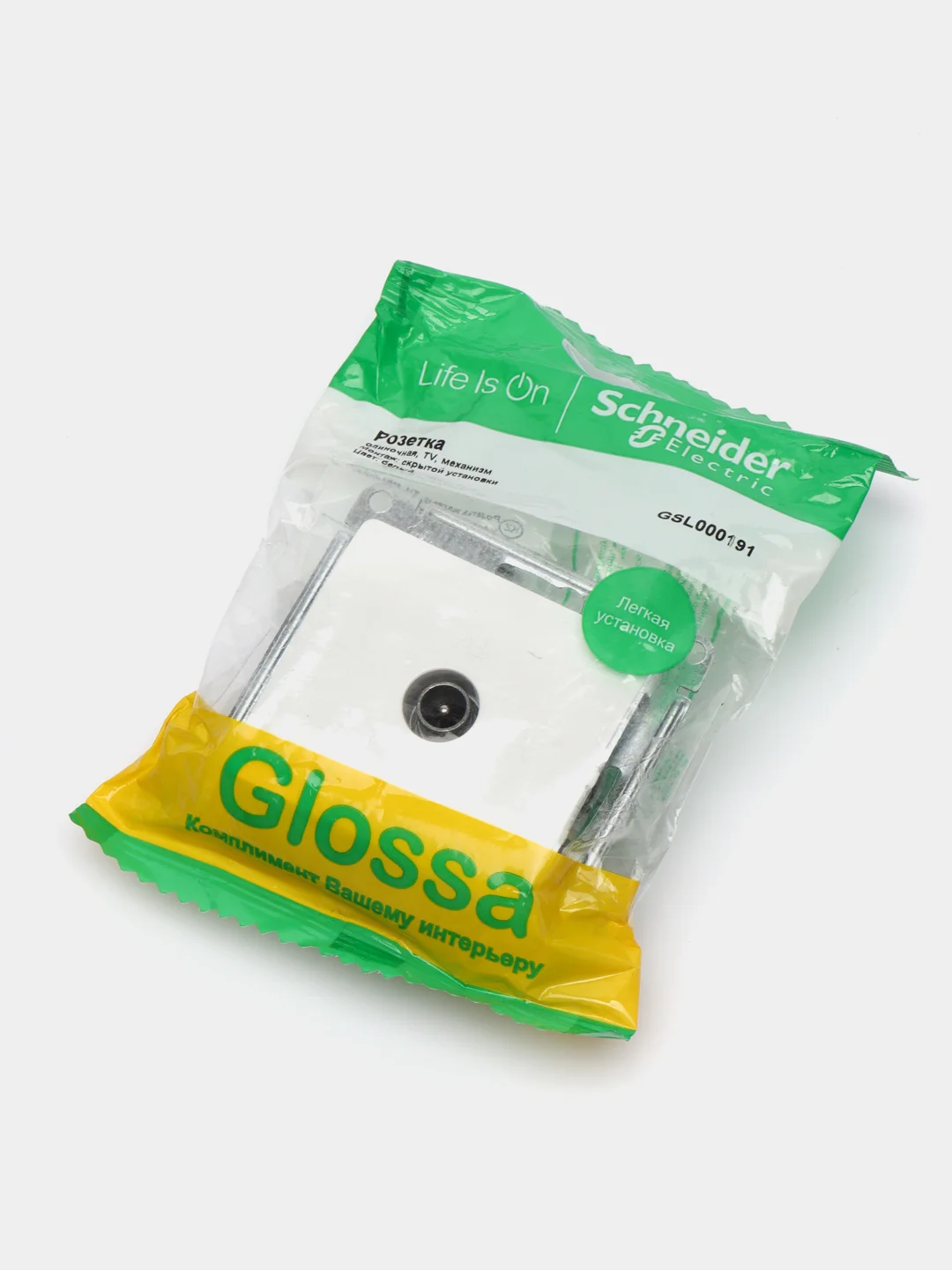 Розетка телевизионная GLOSSA одиночная в рамку, 1 дБ, белая, GSL000191
