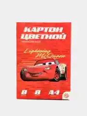 Красный картон цветной немелованный "Тачки: Молния Маккуин", А4, 8 листов, 8 цветов