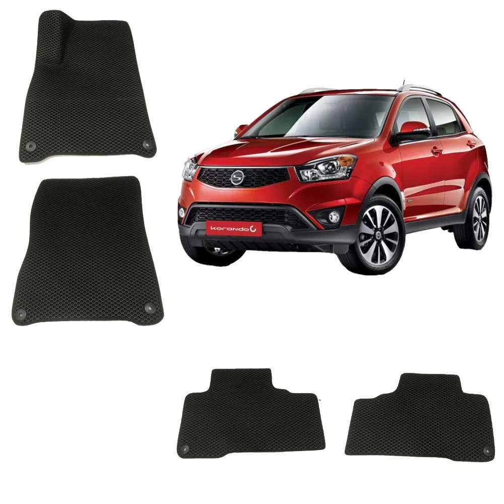 Черный автомобильные 3D-коврики EVA / ЕВА / ЭВА для Ssang Yong Action 2 / Санг Ёнг Актион 2