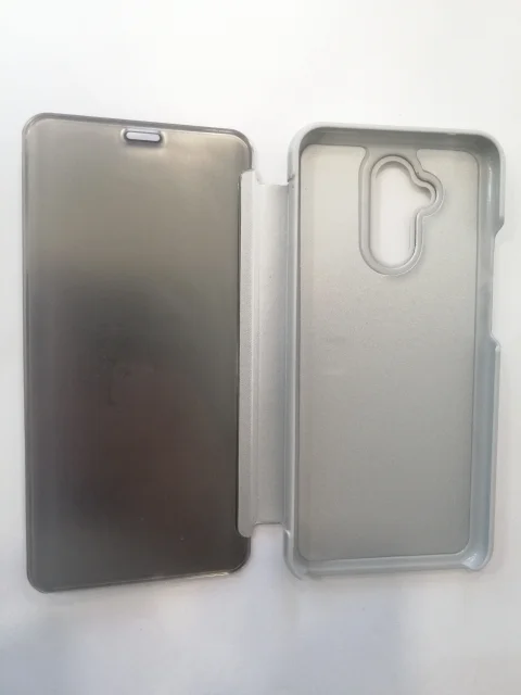 Серебряный чехол-книжка Huawei mate 20 liteс дизайном с зеркальной поверхностью,с подставкой