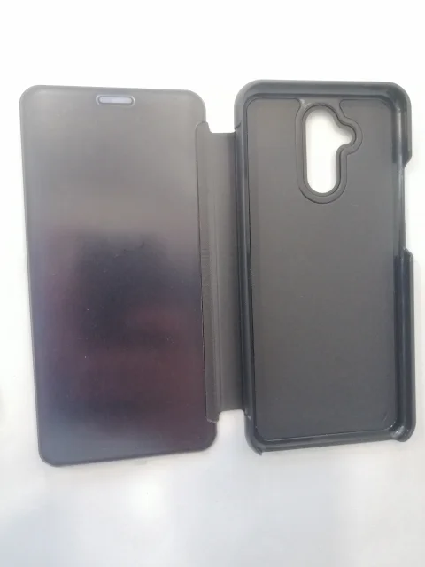 Серебряный чехол-книжка Huawei mate 20 liteс дизайном с зеркальной поверхностью,с подставкой