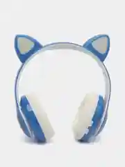Синий меланж беспроводные Bluetooth наушники с кошачьими светящимися ушками, STN-28