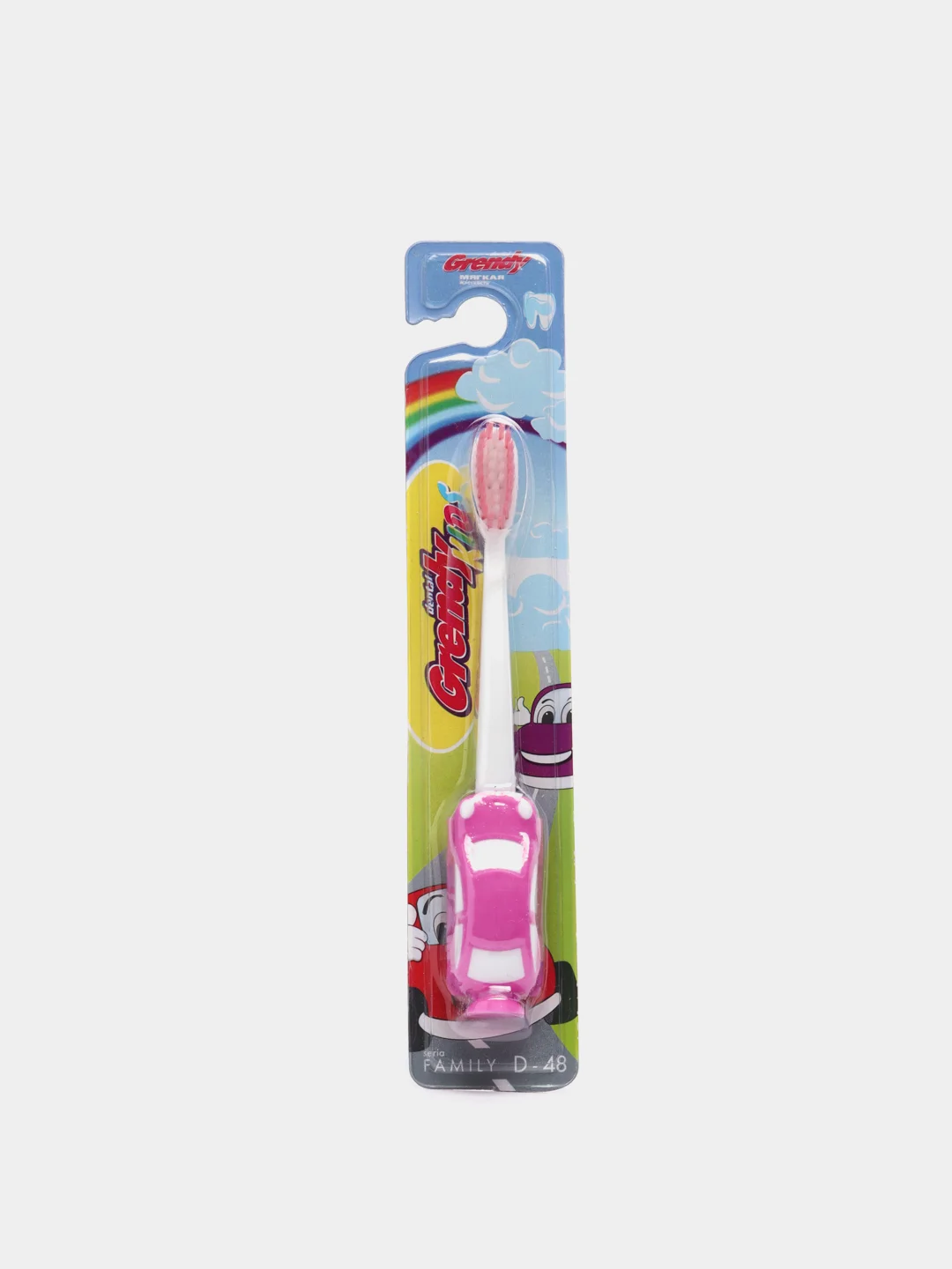 Розовый детская зубная щетка на присоске Grendy Kids "Машинка"